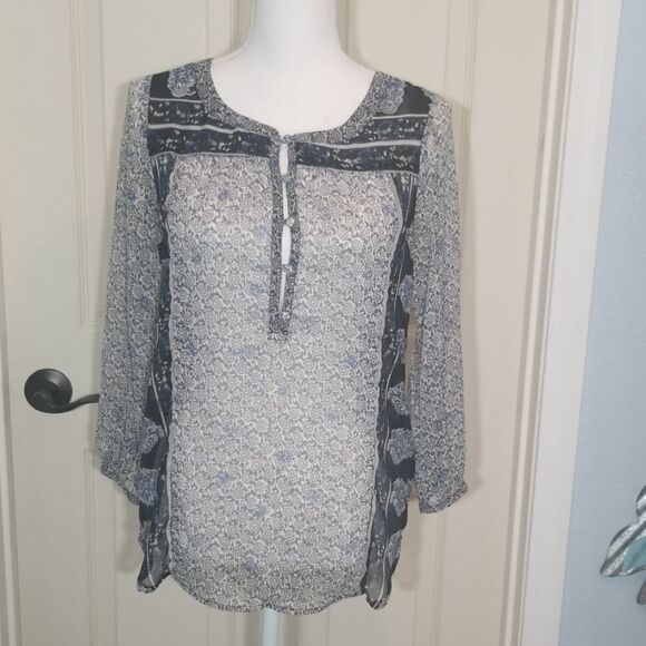 Lucky Brand, Size XS -5 Button Peasant Boho Festival Blues Floral - Picture 2 of 6
